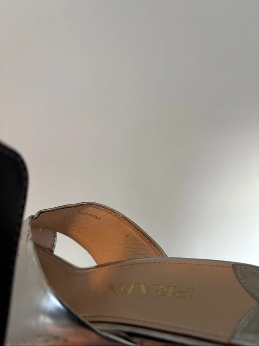 Prada Silver Metallic Leather Platform Wedge Slide Sandals Size 39/ US 8.5 Italy